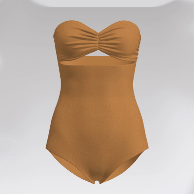 Outpace Custom Women Ruched Bust Heart Cut-Out Neck Bandeau Strapless One-Piece Swimsuit Wholesale