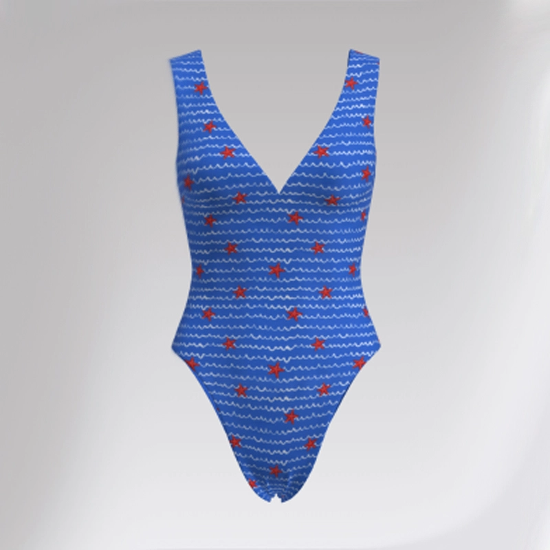 Outpace Custom Women Marine-Inspired Starfish Print Monokini V Neck Tummy Control One-Piece Swimsuit Wholesale