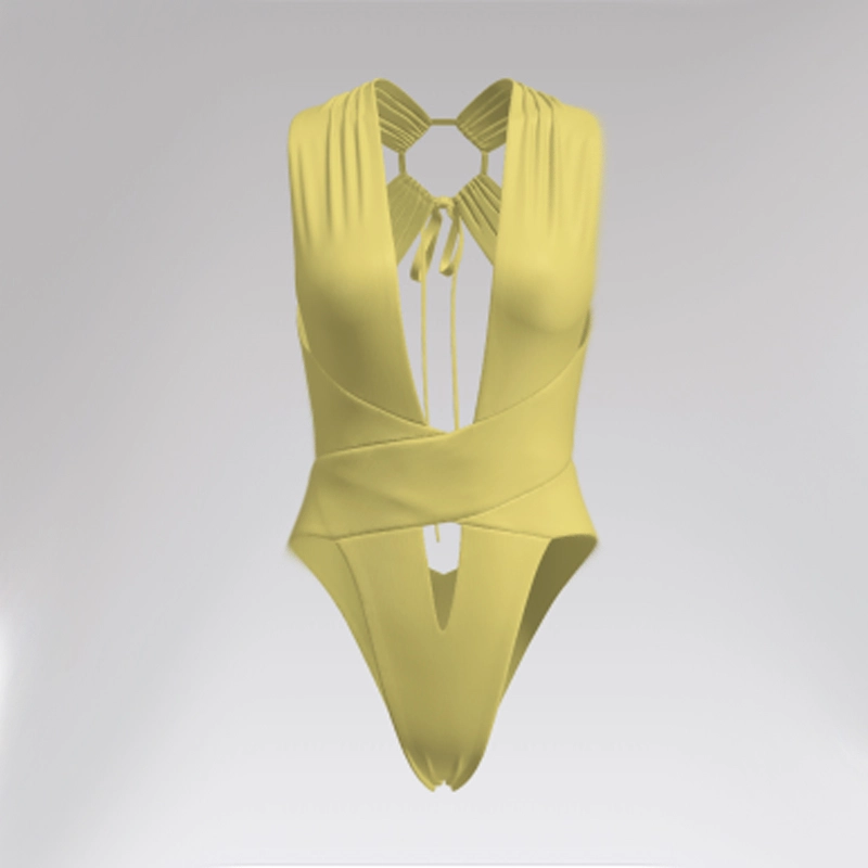 Outpace Custom Women High Cut Deep V Neck Monokini Ruched Cross Back Sexy One-Piece Swimsuit Wholesale