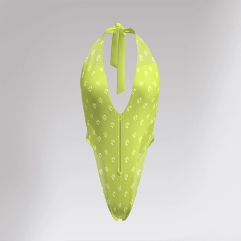 Outpace Custom Women Floral Print Front Zip Up Monokini V Neck Back Tie Up One-Piece Swimsuit Wholesale