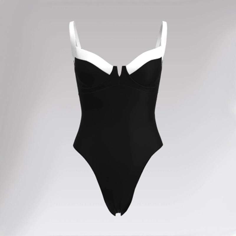 Outpace Custom Women Sleeveless V Neck Swimwear with Built-In Support Tummy Control Back Tie Up One-Piece Swimsuit Wholesale