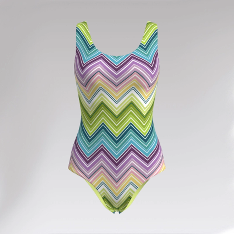 Outpace Custom Women Scoop Neck Zig Zag Print-Multi One-Piece Swimsuit Tummy Control One-Piece Swimsuit Wholesale