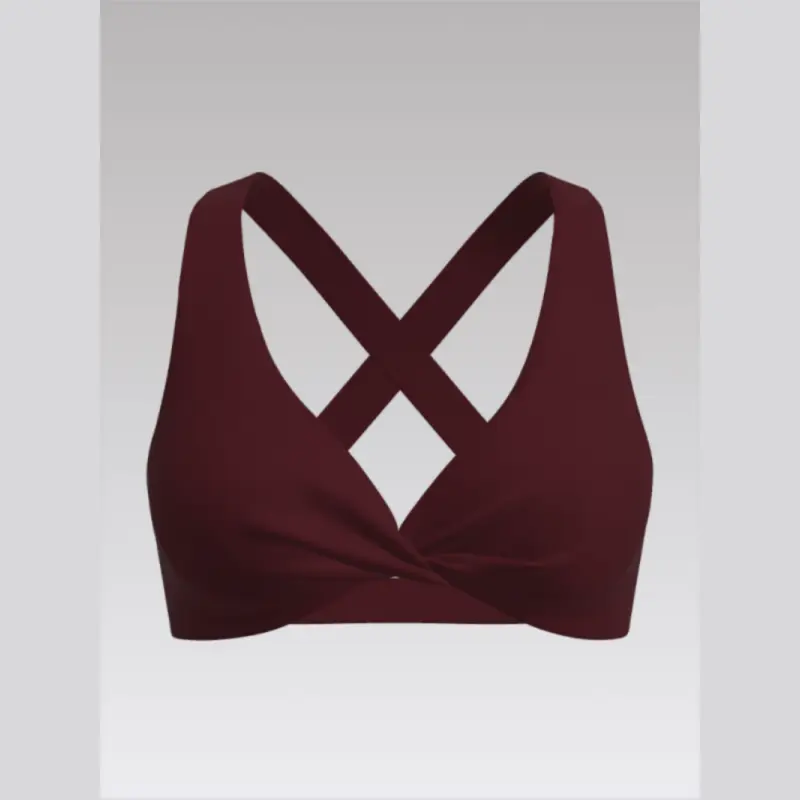 Outpace Custom Front Deep V Neck Twist Sports Bra Back Crossover Elastic Yoga Bra Top Wholesale