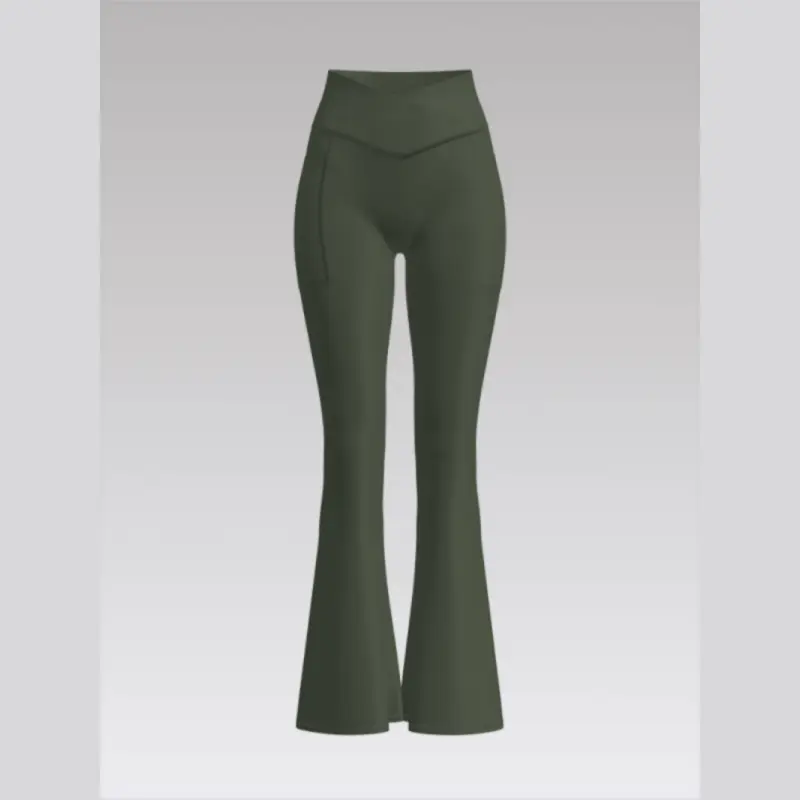 Outpace Custom Women's High Waisted Crossover Solid Flared Leggings Bootcut Yoga Leggings with Pockets Wholesale