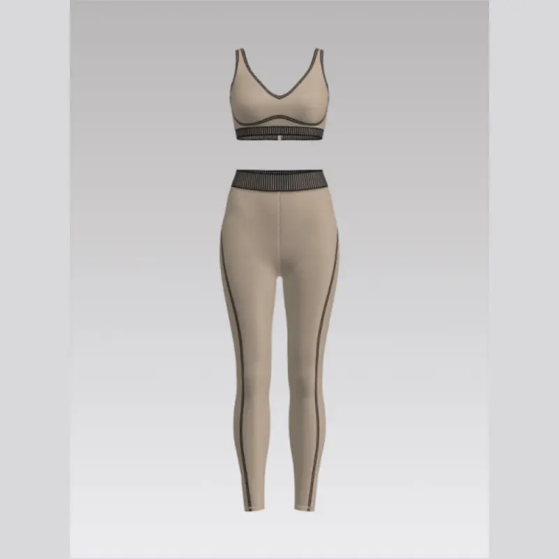 Outpace Custom V Neck Airlift Line Up Yoga Bra & High Waisted Line Up Leggings Seamless Yoga Set Wholesale