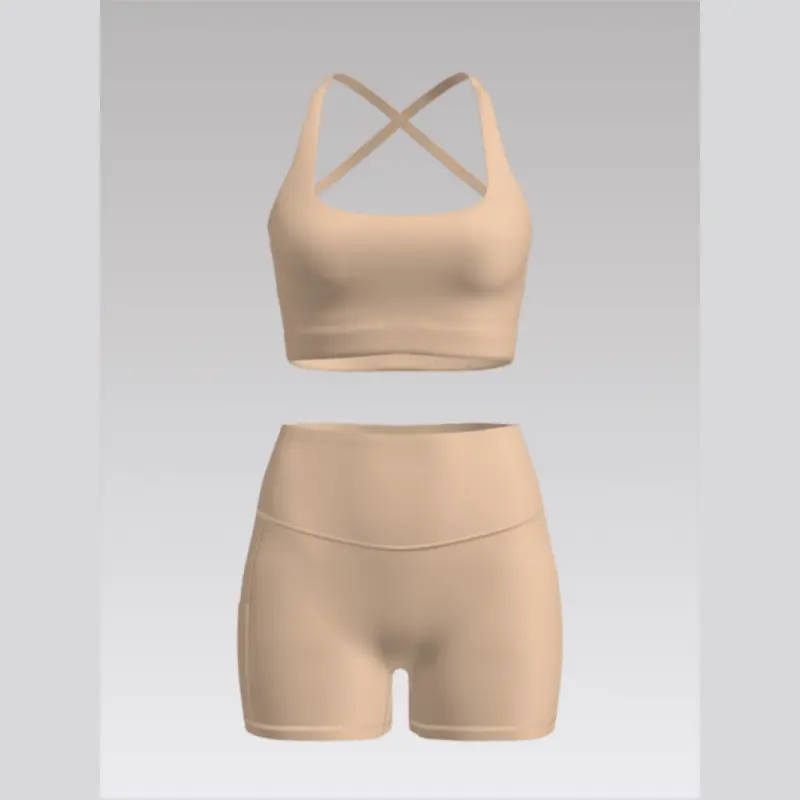 Outpace Custom Spaghetti Strap CrossBack Scoop Longline Sports Bra & High Waisted Ruched Yoga Shorts Yoga Set Wholesale