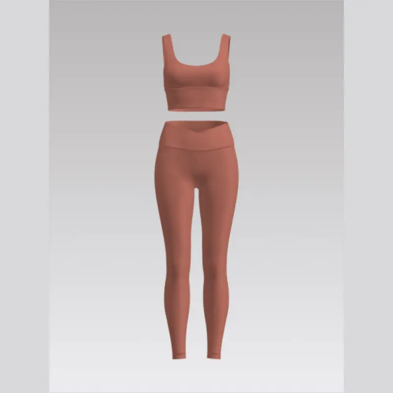 Outpace Custom Square-Neck Stretch Longline Sports Bras & High Waisted Crossover Leggings Yoga Set Wholesale