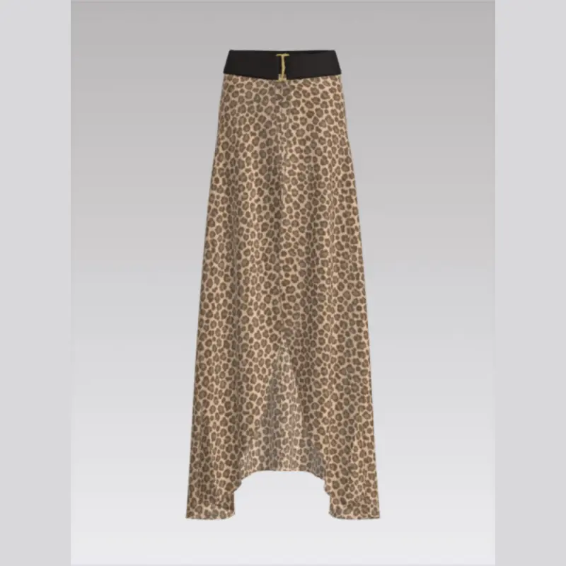 Outpace Custom Women's Long Leopard Print Skirt with Gold Buckle Swimsuit Bottom Cover Up Wholesale