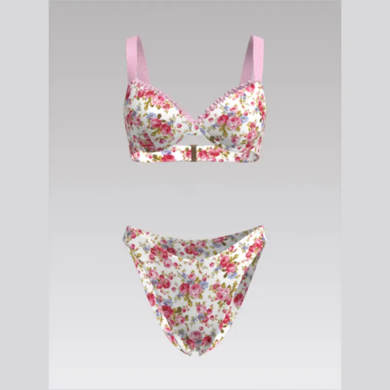 Outpace Custom Women Summer Beach Floral Print Patchwork Plaid Underwire Split Swimsuit High Waisted Thong Bathing Suit Wholesale