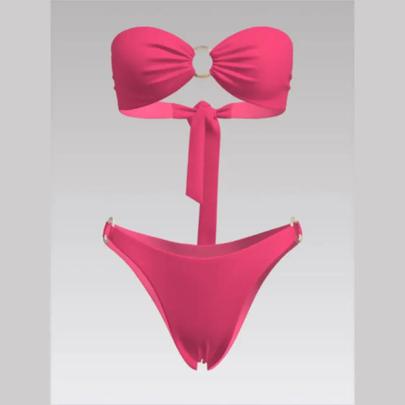 Outpace Custom Women O-ring Style Split Swimsuit Thong Strapless Tied Back Split Bikini Sets Wholesale