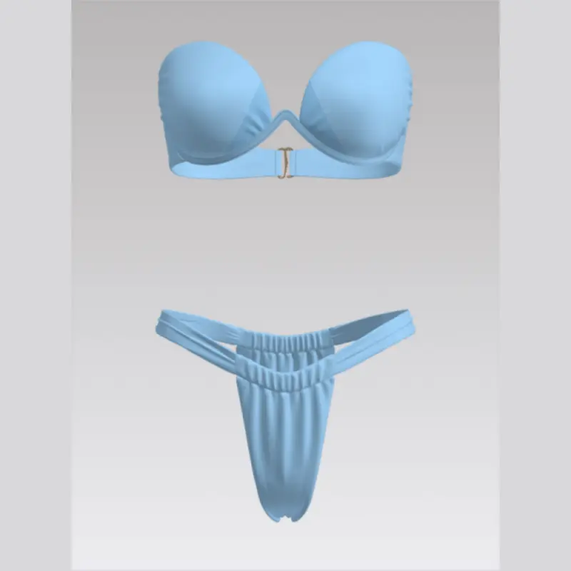 Outpace Custom Women Push up Bandeau Split Swimsuit Ruched Side Thong Bikini Set Wholesale