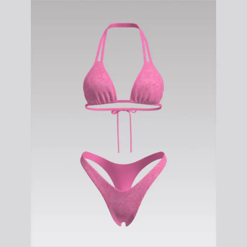 Outpace Custom Women Halter Neck Push-Up Embroidered Split Swimsuit Back Tie-Up Top V-Cut Bottom Bikini Set Wholesale