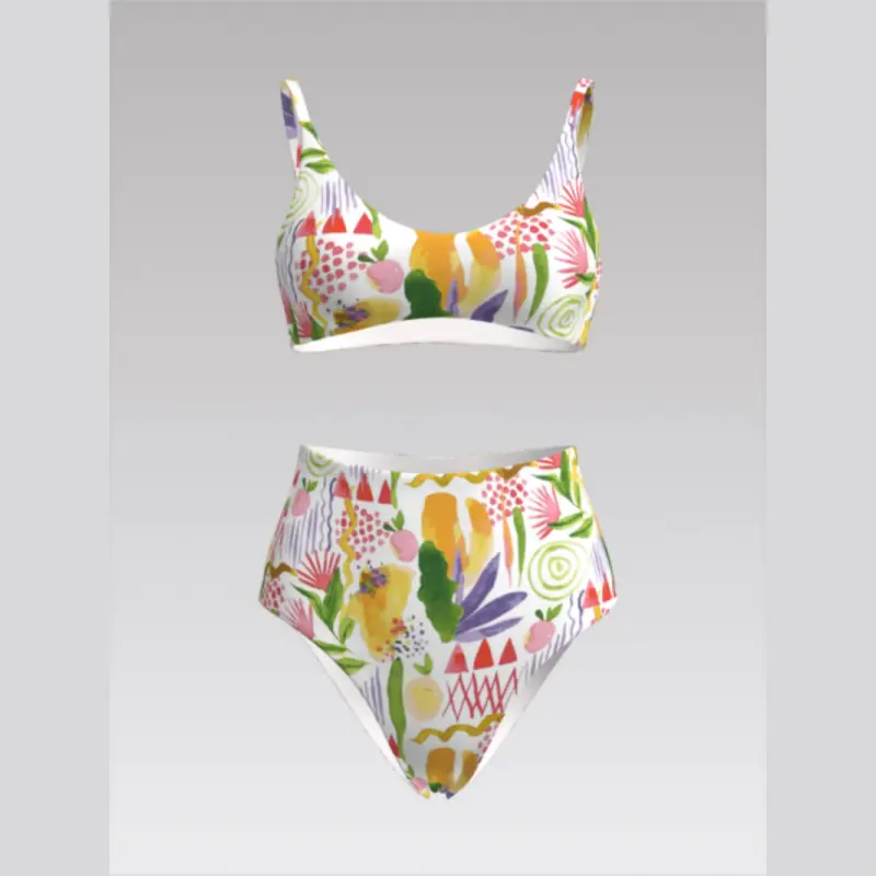 Outpace Custom Women Tank Top Split Printed Swimsuit High Waisted Bottom Spaghetti Strap Bikini Set Wholesale